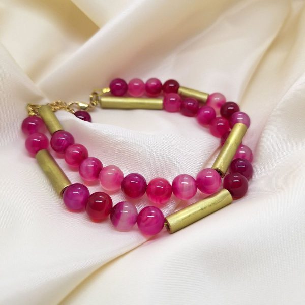 Narukvica Fuksija treptaj od mjedi i ahata