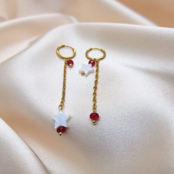 Naušnice Crvena nota od nehrđajućeg čelika, ahata i sedefa