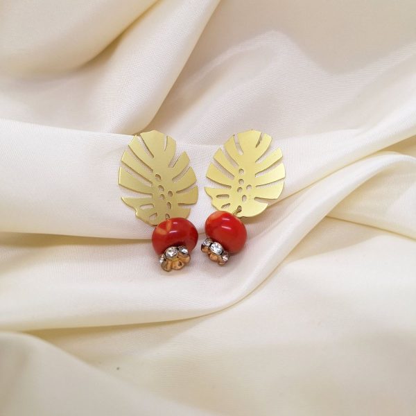 Naušnice Koraljna kap od nehrđajućeg čelika i koralja