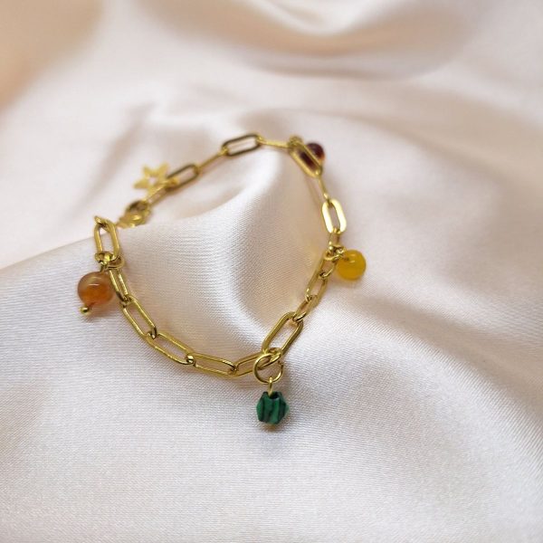 Narukvica od nehrđajućeg čelika s malahitom, ahatom i karneolom