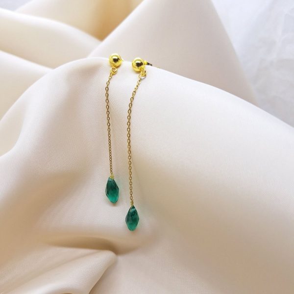 Ručno rađene naušnice Zelena suza od nehrđajućeg čelika i zelenog staklenog kristala