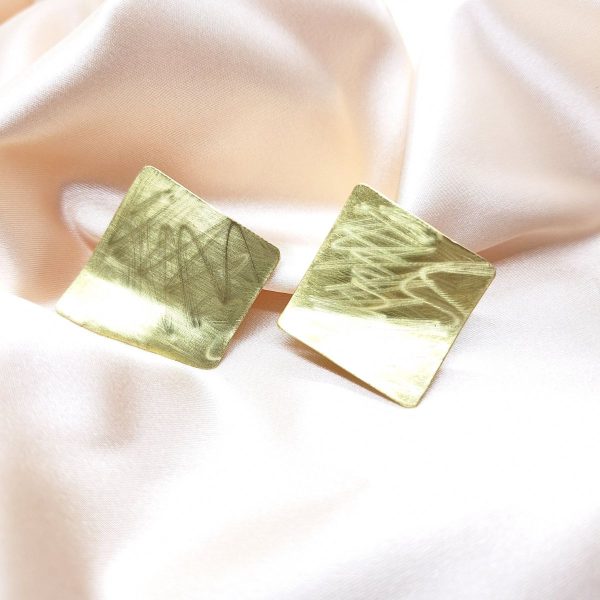 Naušnice Geometrija u pokretu od mjedi i čelika kvadratnog oblika