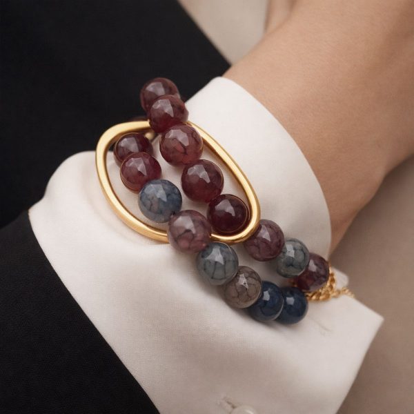 Narukvica Imperial Ahat u crveno-plavim tonovima s metalnim elementom